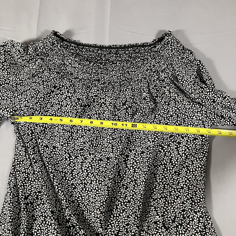 Black White Floral Blouse Womens XL Smocked Neck 3/4 Sleeve Pullover Top Casual - Picture 16 of 16